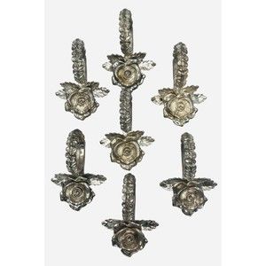 7 Vintage Princess House Silver Tone Rose Napkin Rings Name Card Holder Romantic